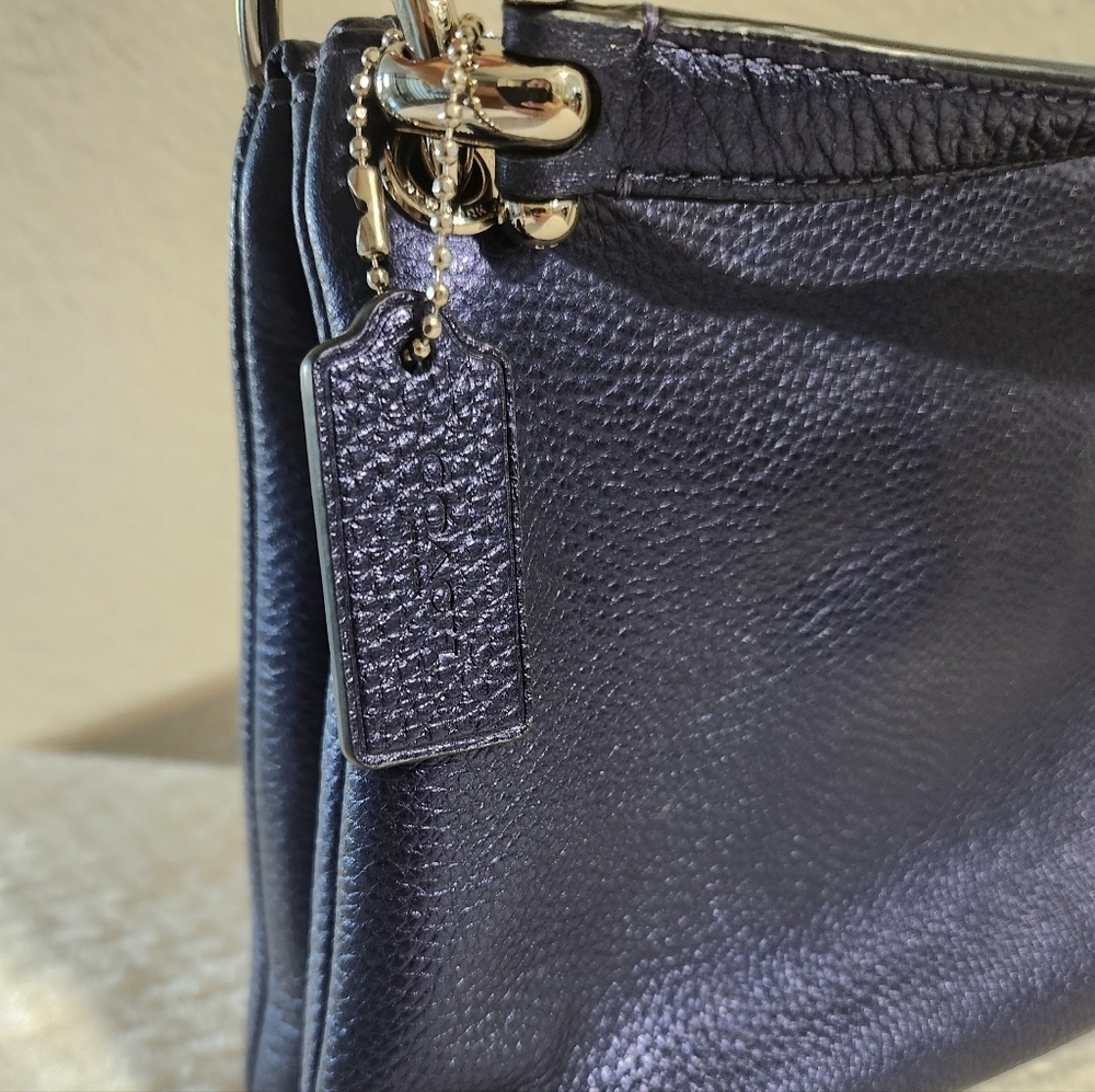 Coach Mia Crossbody bag metallic navy blue refined pebble leather dual zip - Picture 7 of 11